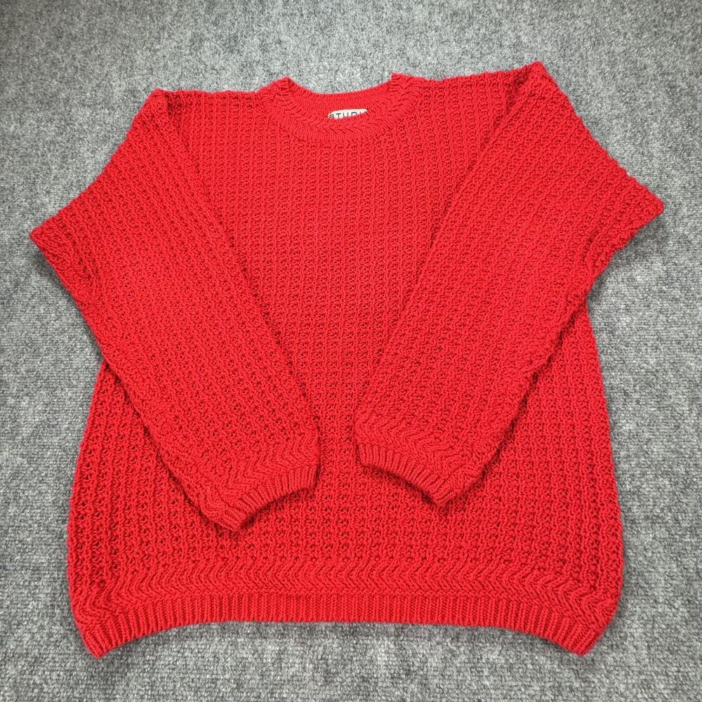 Vintage Studio Sweater Womens L Red Knit Crewneck Cotton Ramie